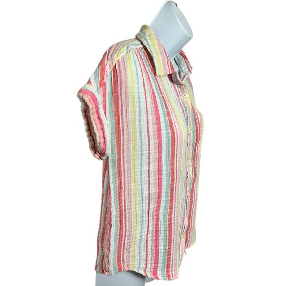 Women's Style & Co Cotton Gauze Striped Camp Shirt Size S Pastel Button Front - Picture 3 of 6